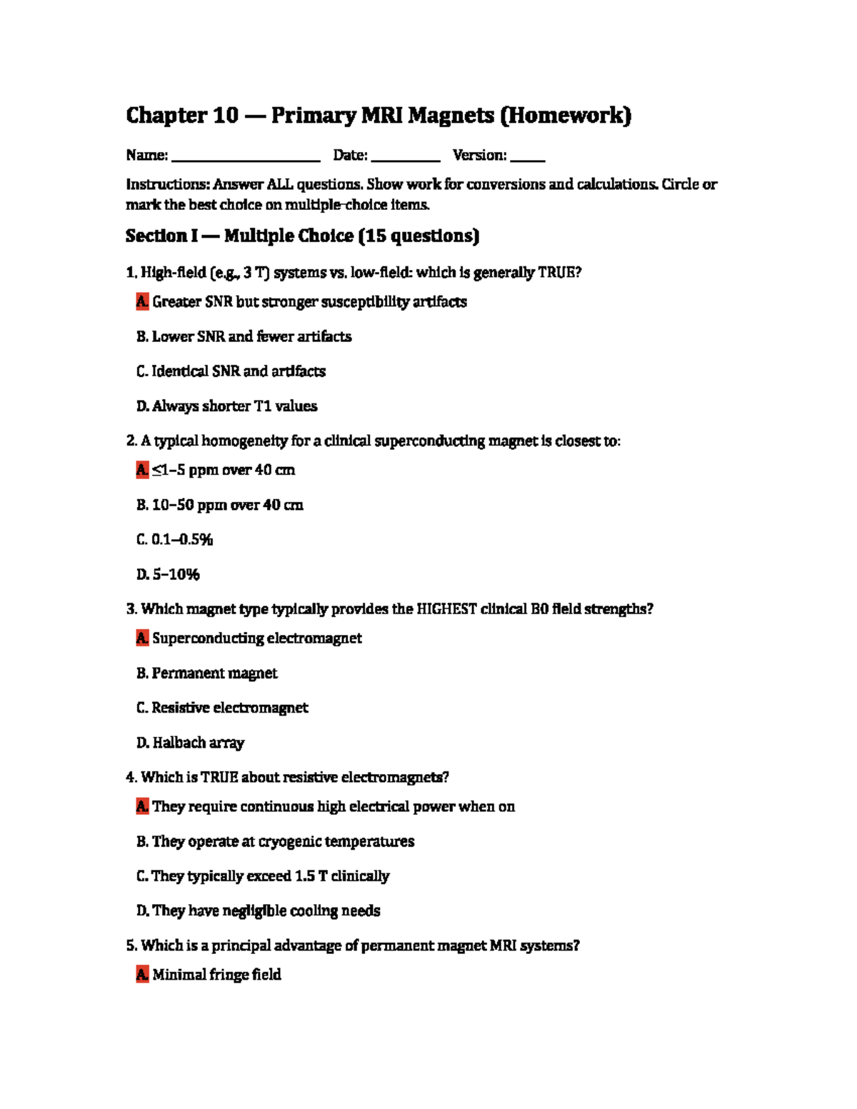 Chapter 10 - Primary MRI Magnets (Homework) - Studocu