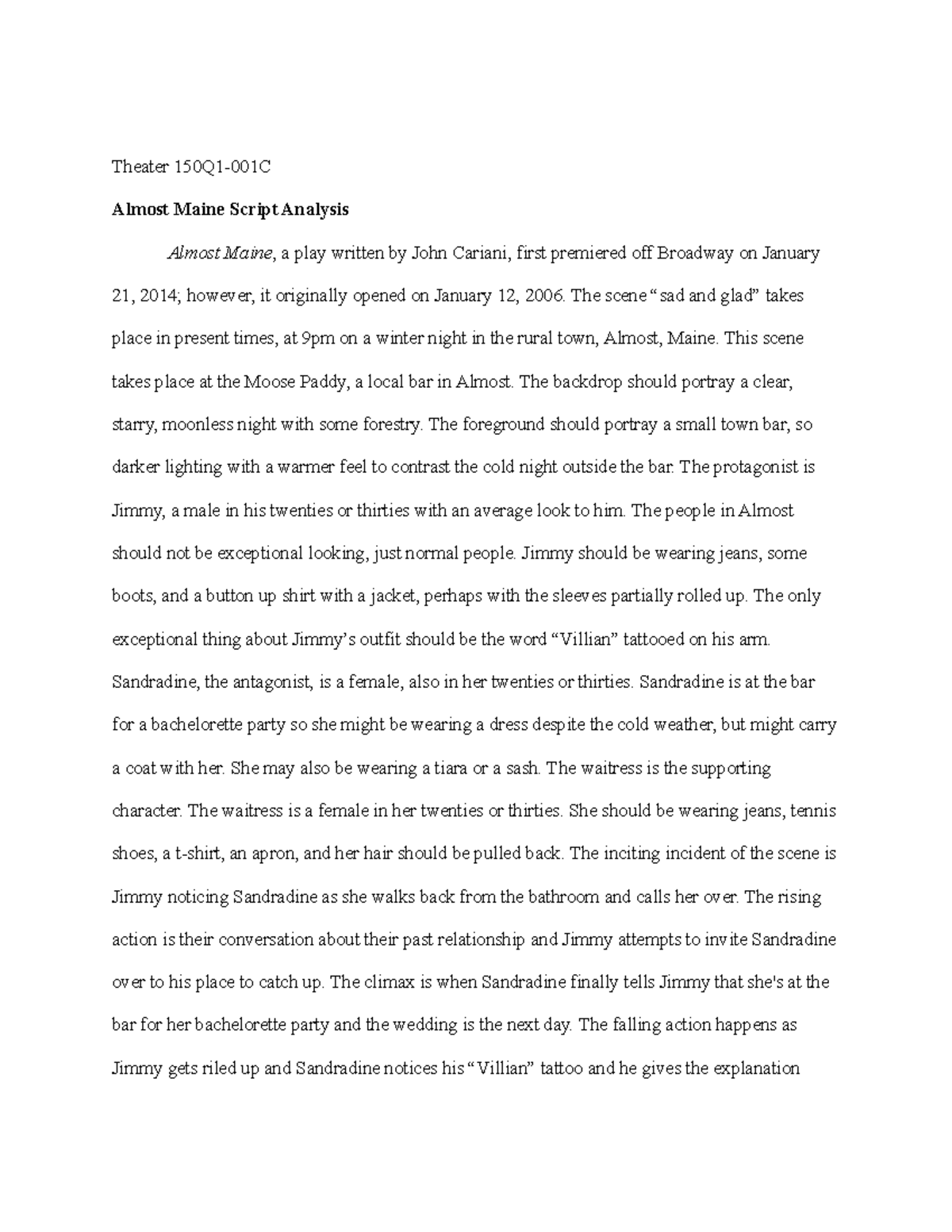 Theatre Design 150: Script Analysis of 