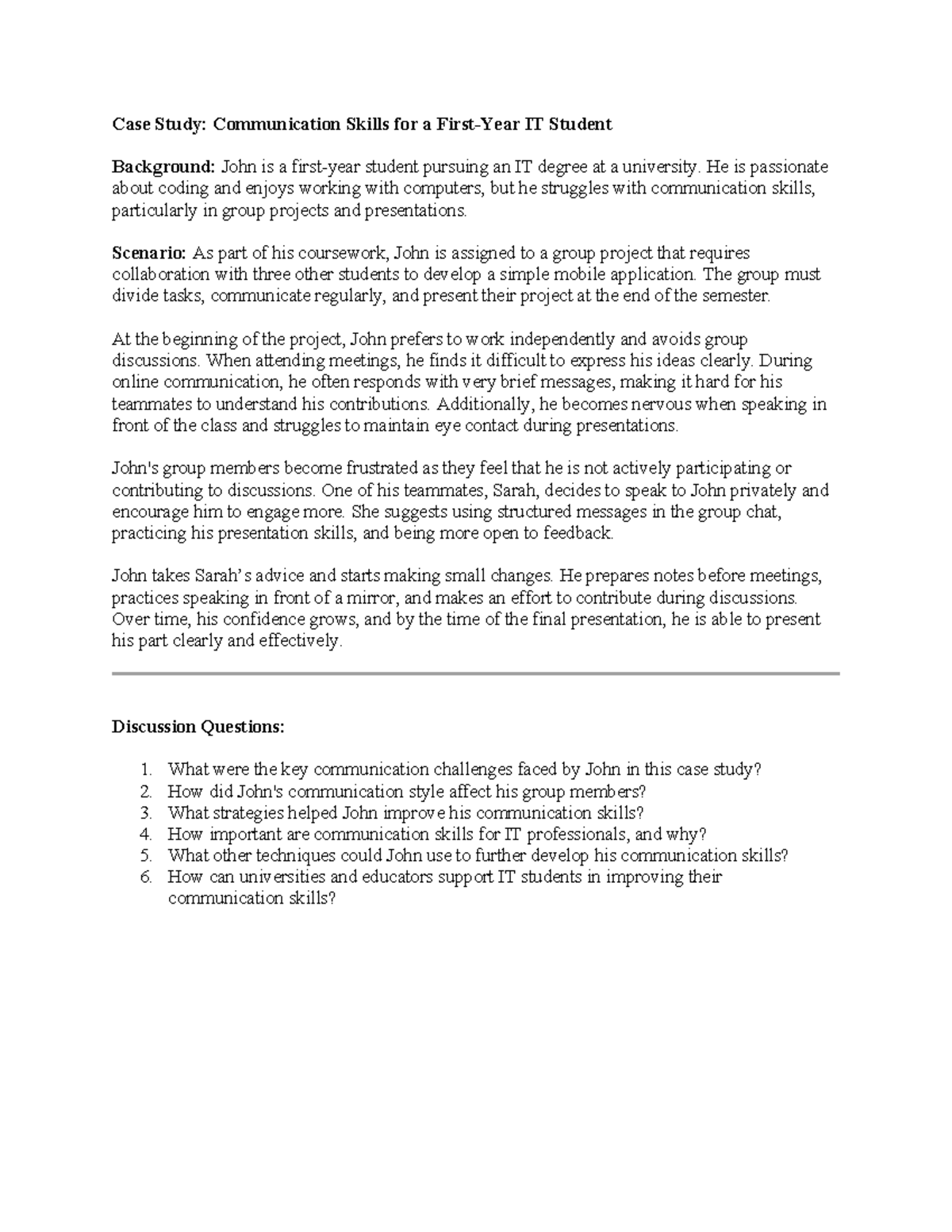 Case Study: Enhancing Communication Skills for IT Students (IT 101 ...