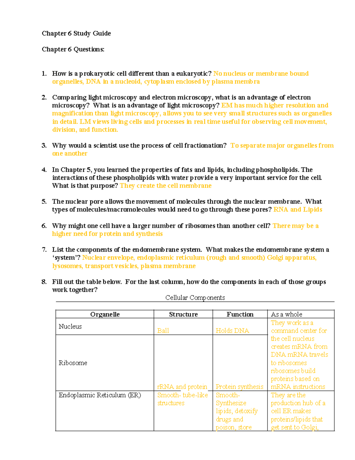 Chapter 6 Study Guide: Cell Structure & Function Overview - Studocu