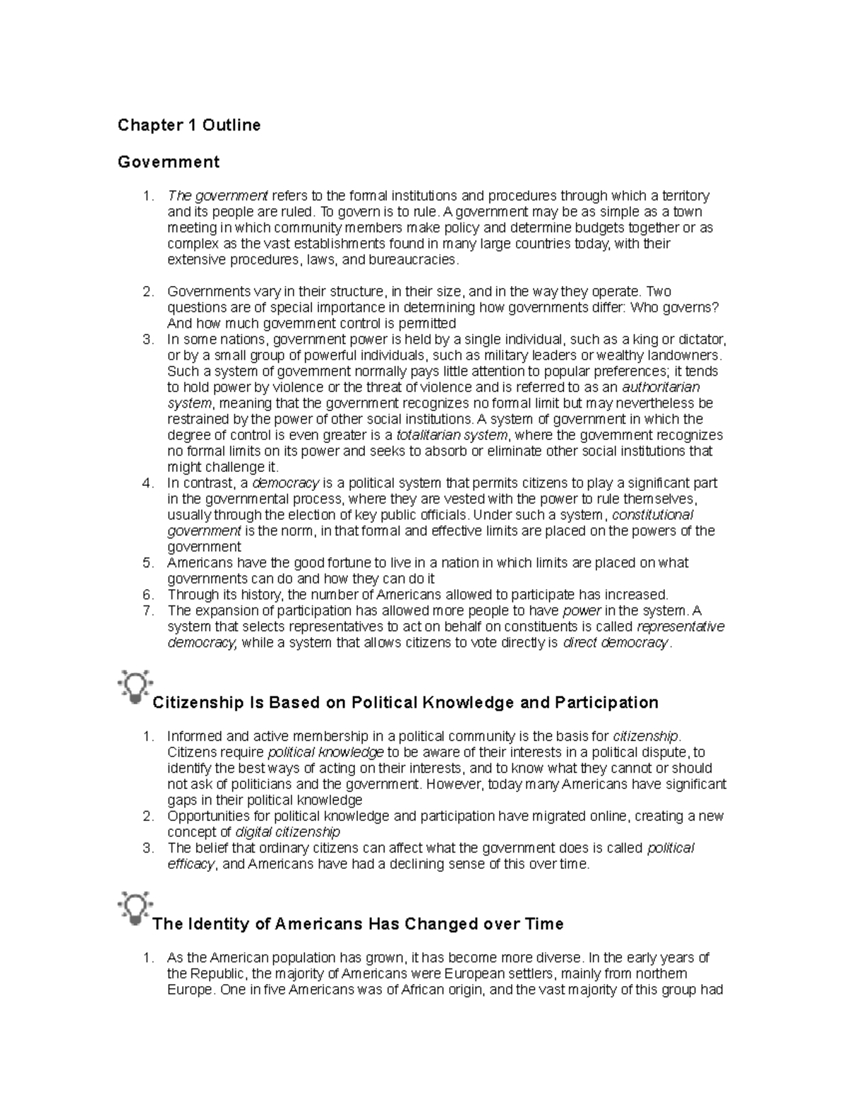Chapter 1 - Key Concepts from "We the People: The Citizen and the ...