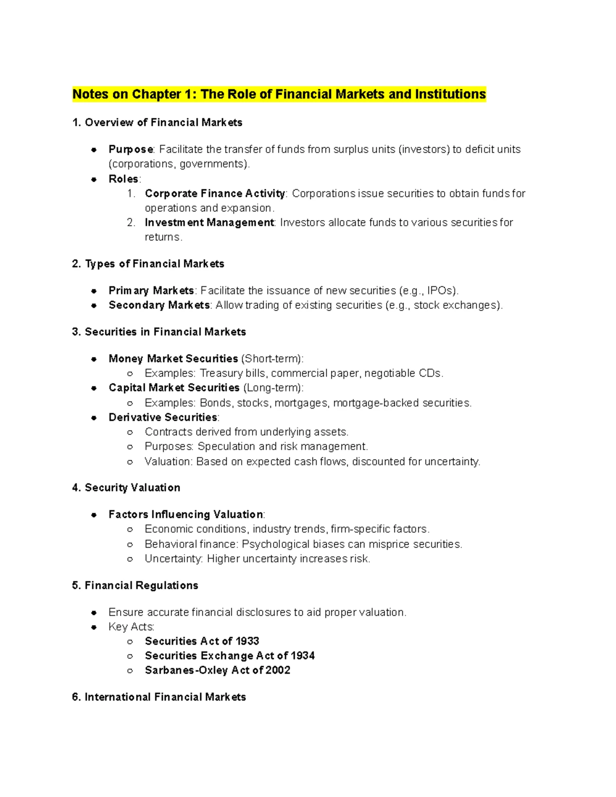 L1 Financial Markets Overview and Key Concepts 085308 - Studocu