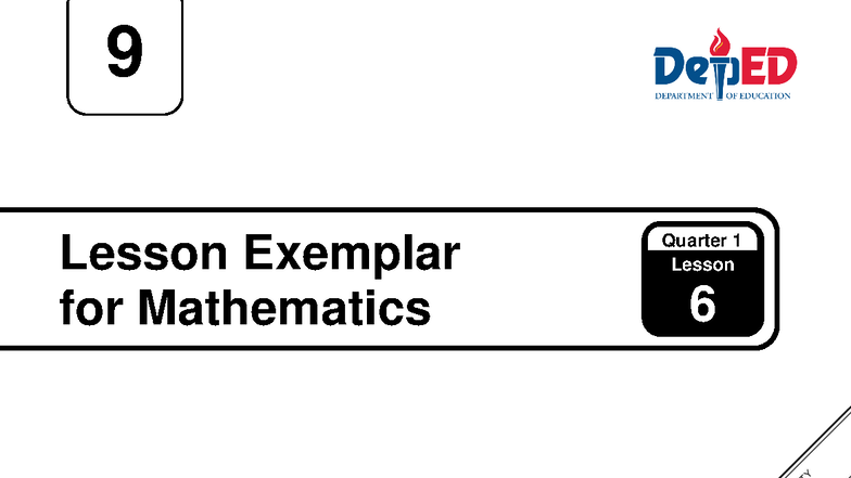 Q1 LE Mathematics 9 Lesson 6 Exemplar for MATATAG Curriculum - Studocu