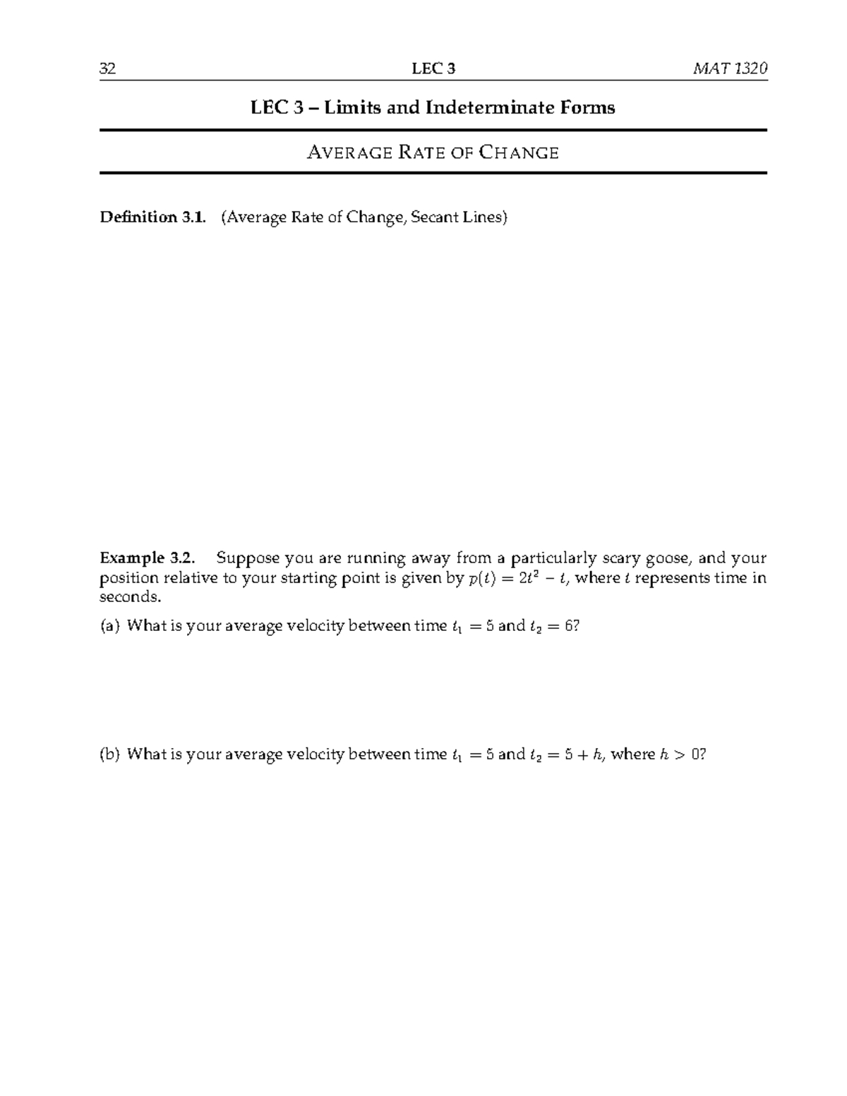 MAT 1320 LEC 3 - Limits and Average Rate of Change Notes - Studocu