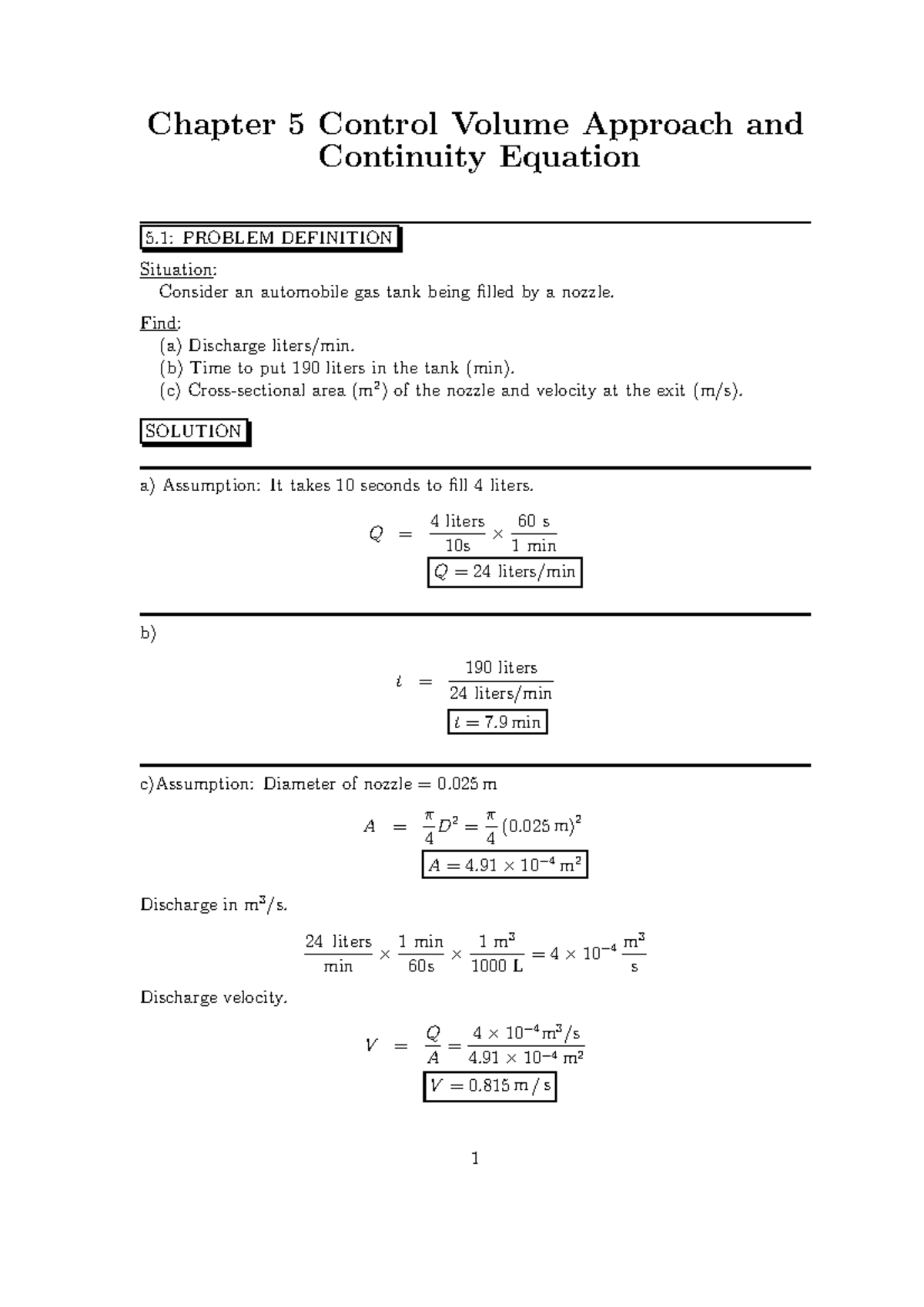 Ch05 - Chapter 5 Control Volume Approach and Continuity Equation 5 ...