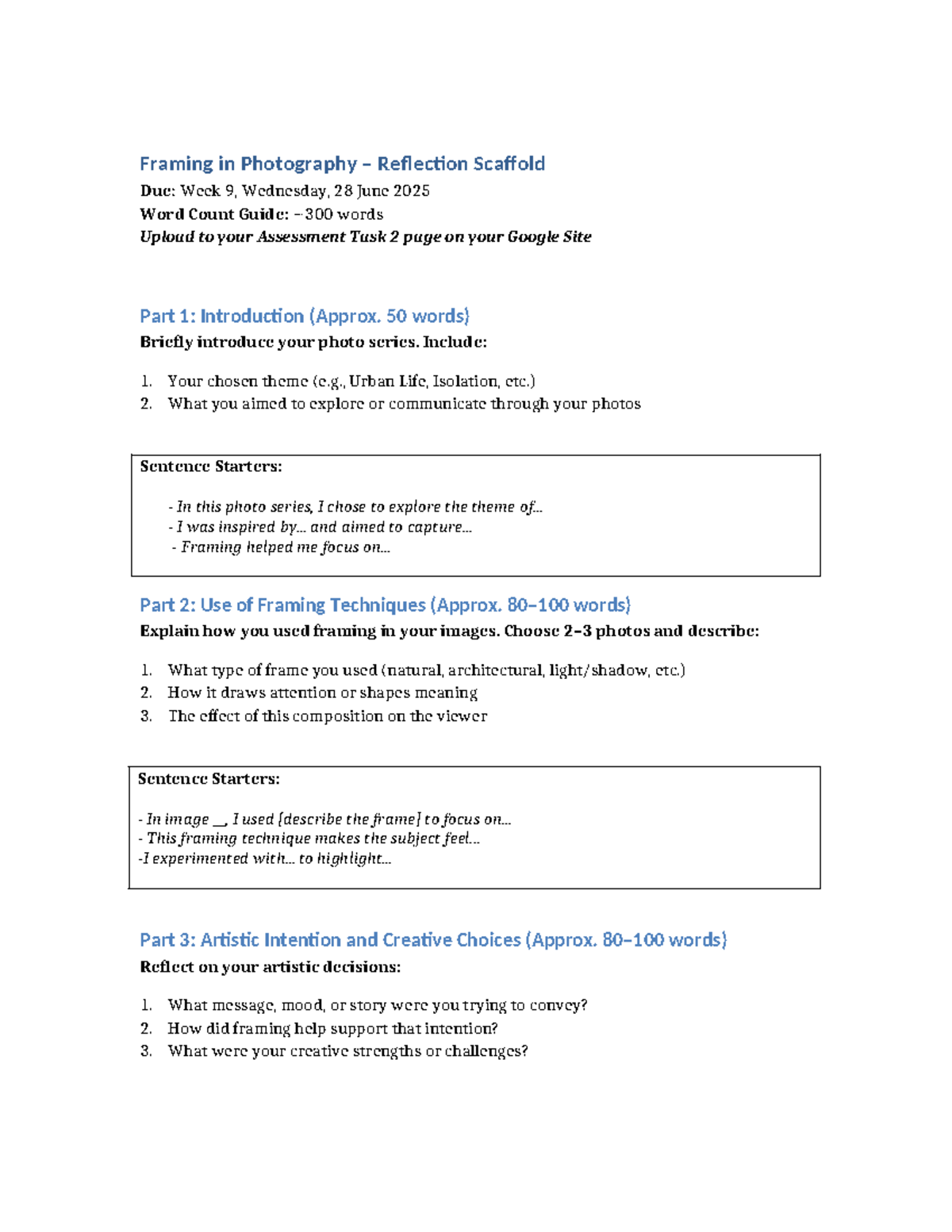 Framing in Photography Reflection Scaffold 9PDM - Due Week 9 - Studocu