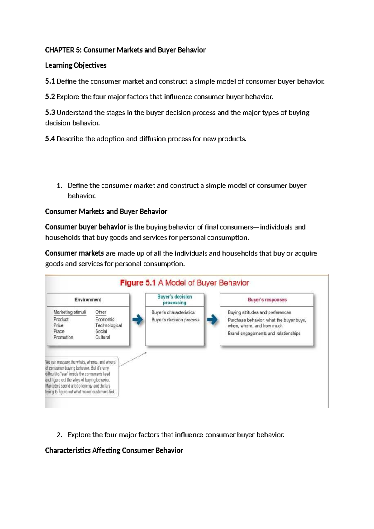 Chapter 5: Consumer Markets & Buyer Behavior - MKT - Studocu
