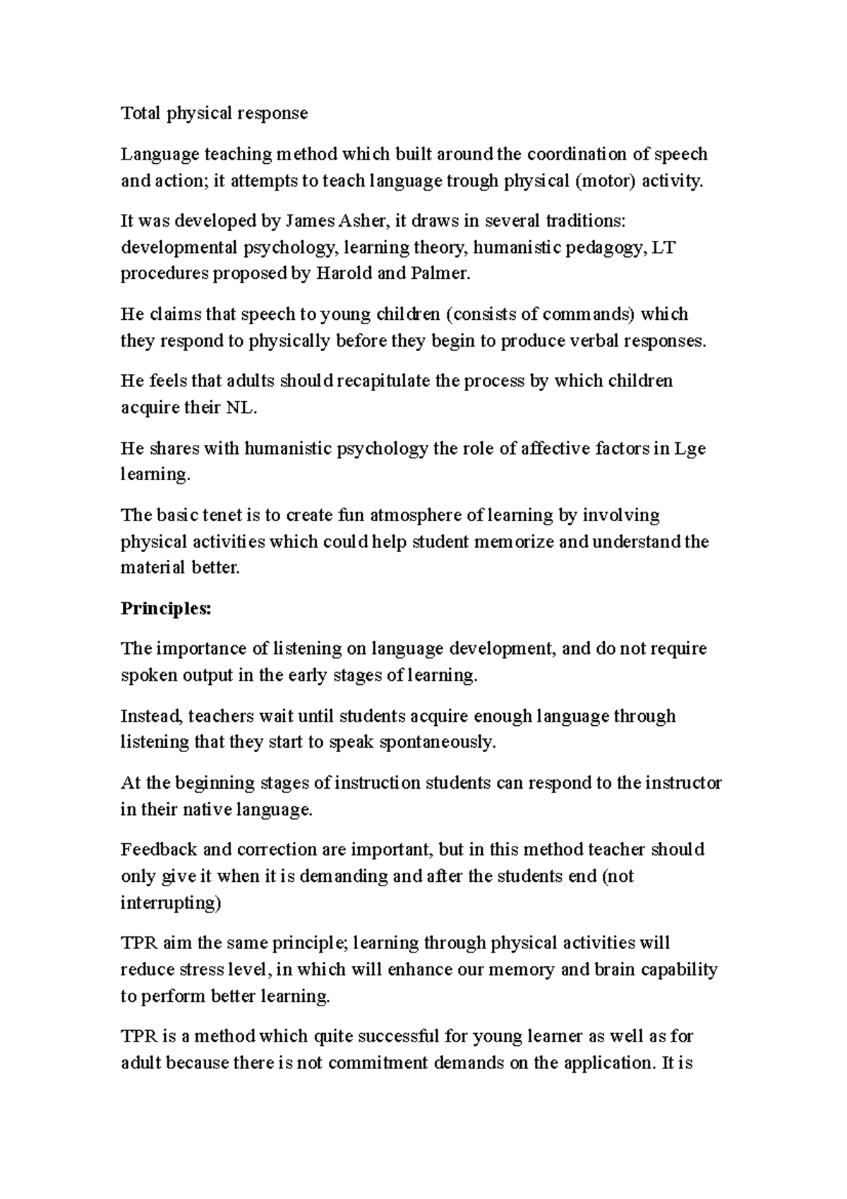 TPR Method: Integrating Movement in Language Learning Education - Studocu