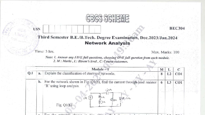 BEC304 - Network Analysis Third Semester Exam Guide - Studocu