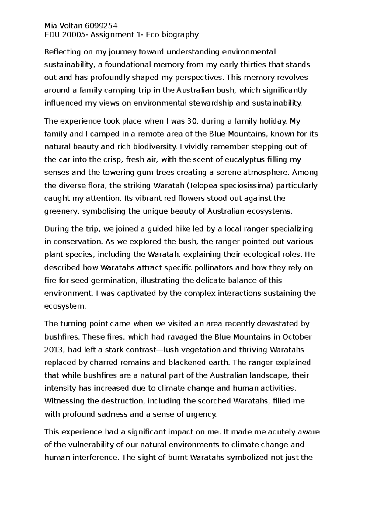 EDU 20005 - Final Draft: Reflecting on Environmental Sustainability ...