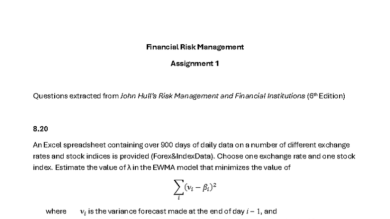FRM 2025 Assignment 1: Financial Risk Management Questions - Studocu