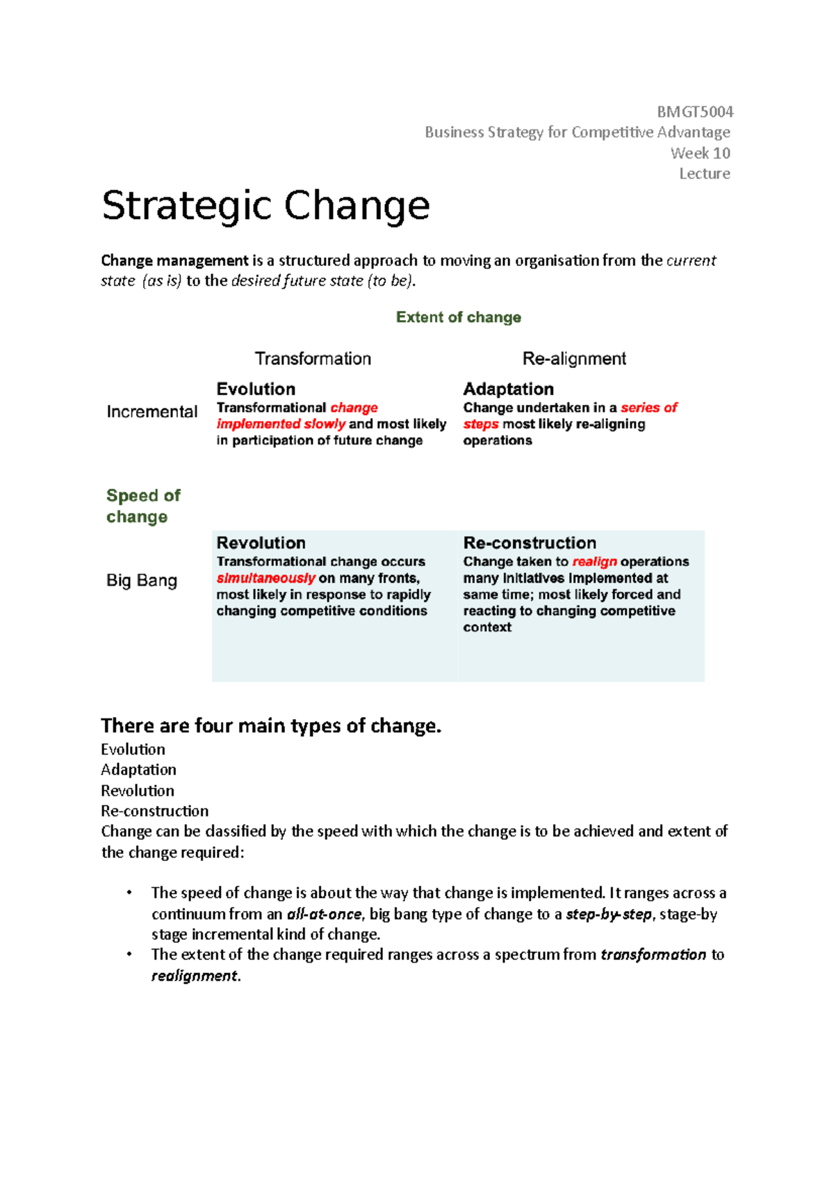 BMGT5004 Lecture Notes 10 - BMGT Business Strategy for Competitive ...
