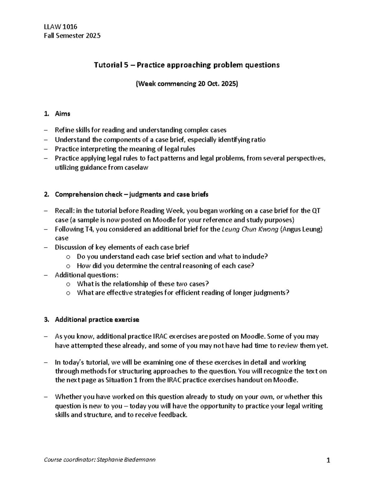 LLAW 1016 Fall 2025 Tutorial 5: Problem Questions Practice Guide - Studocu