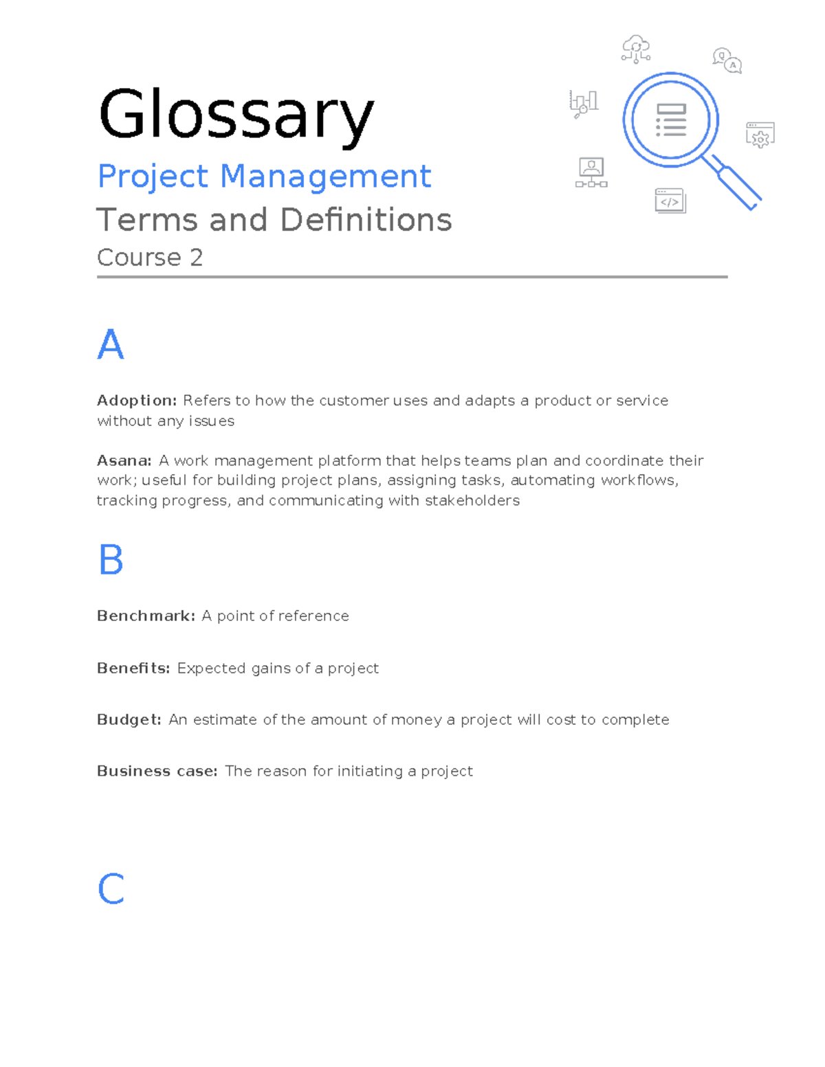 project in course business IT systems - Glossary Project Management ...