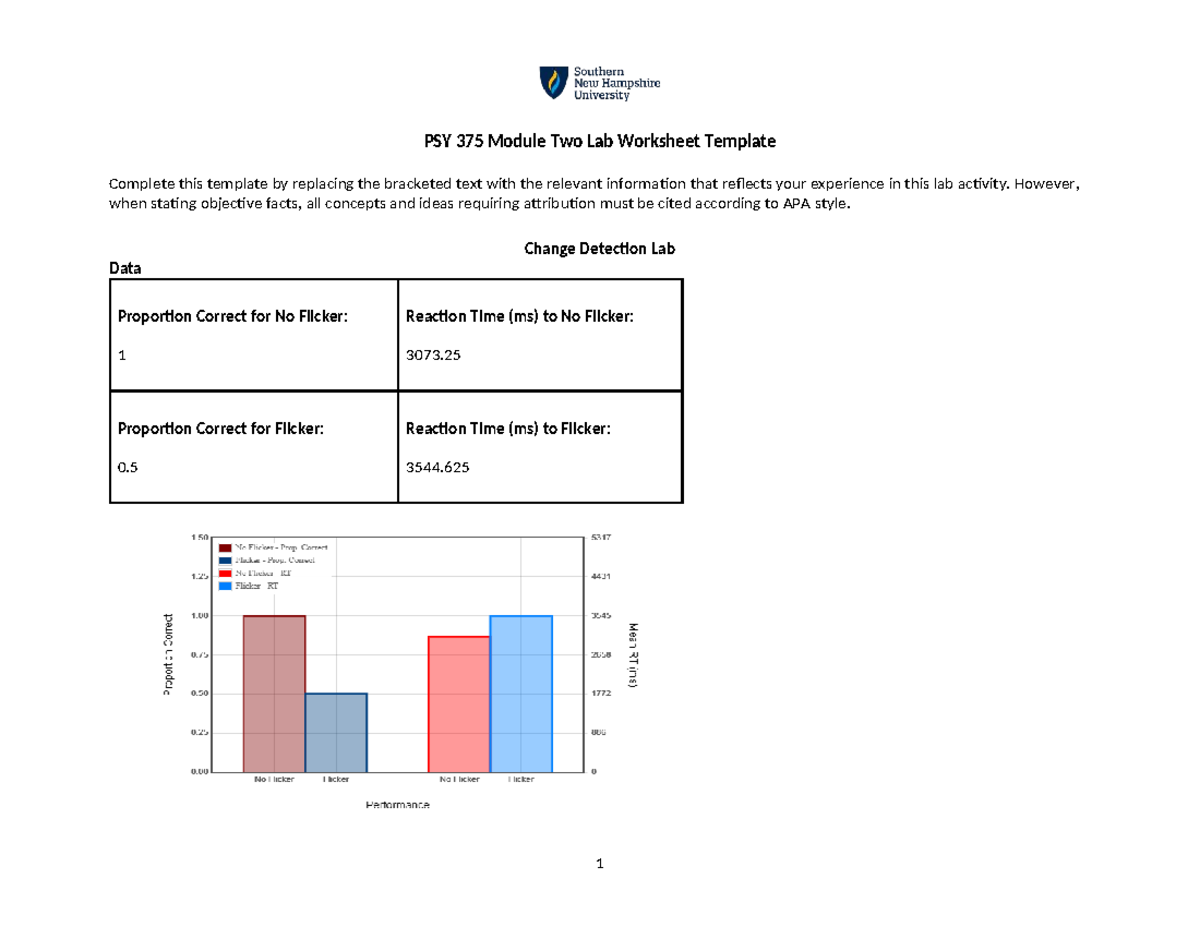 PSY 375 Change Detection & Reaction Time Lab Worksheet - Studocu