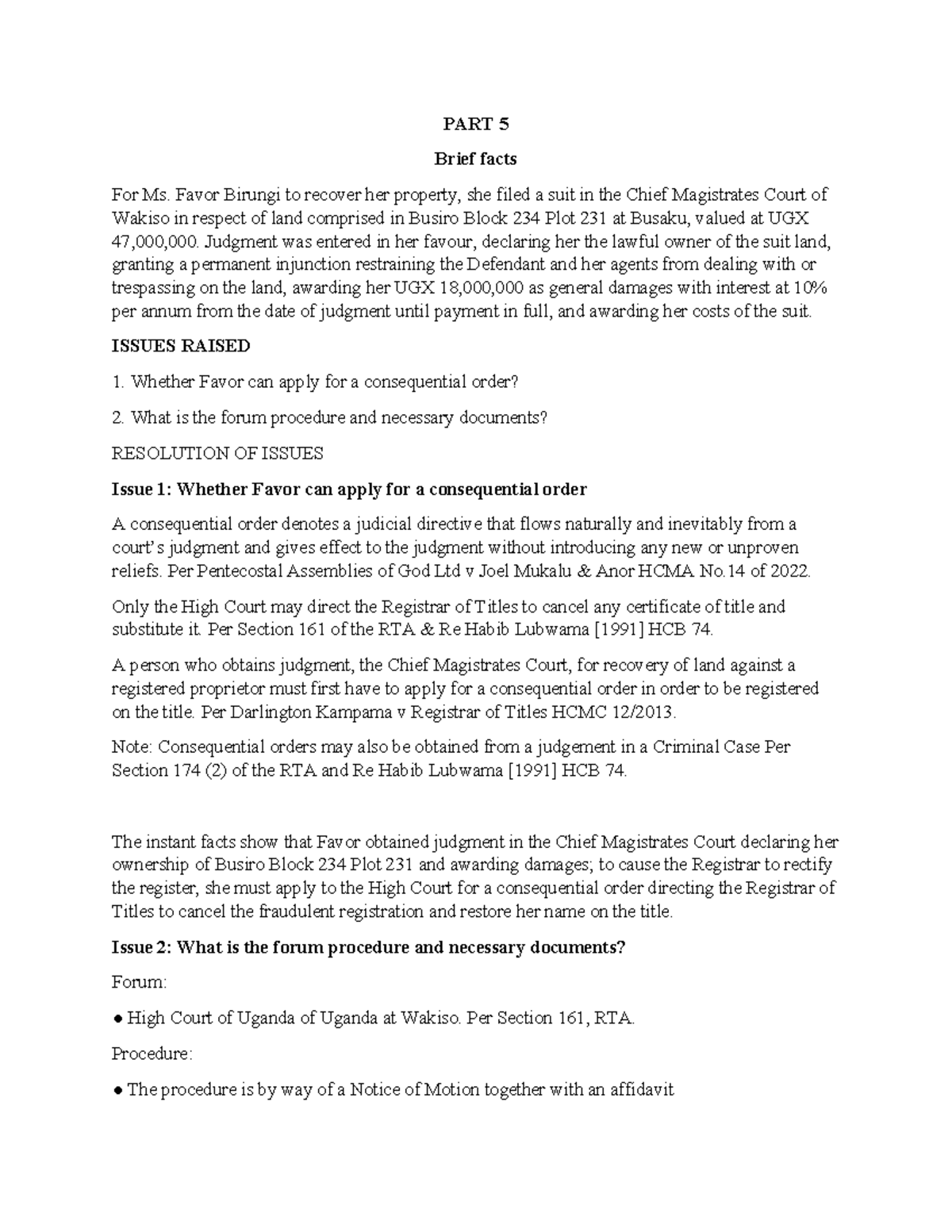 Final Application for Consequential Order: Favor Birungi v. Registrar ...