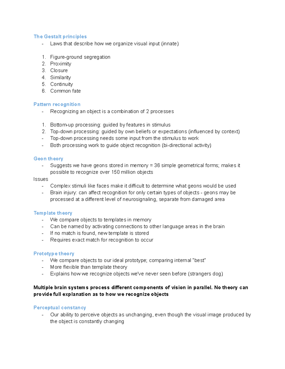 Form Perception Study Guide (PSY 101) - Studocu