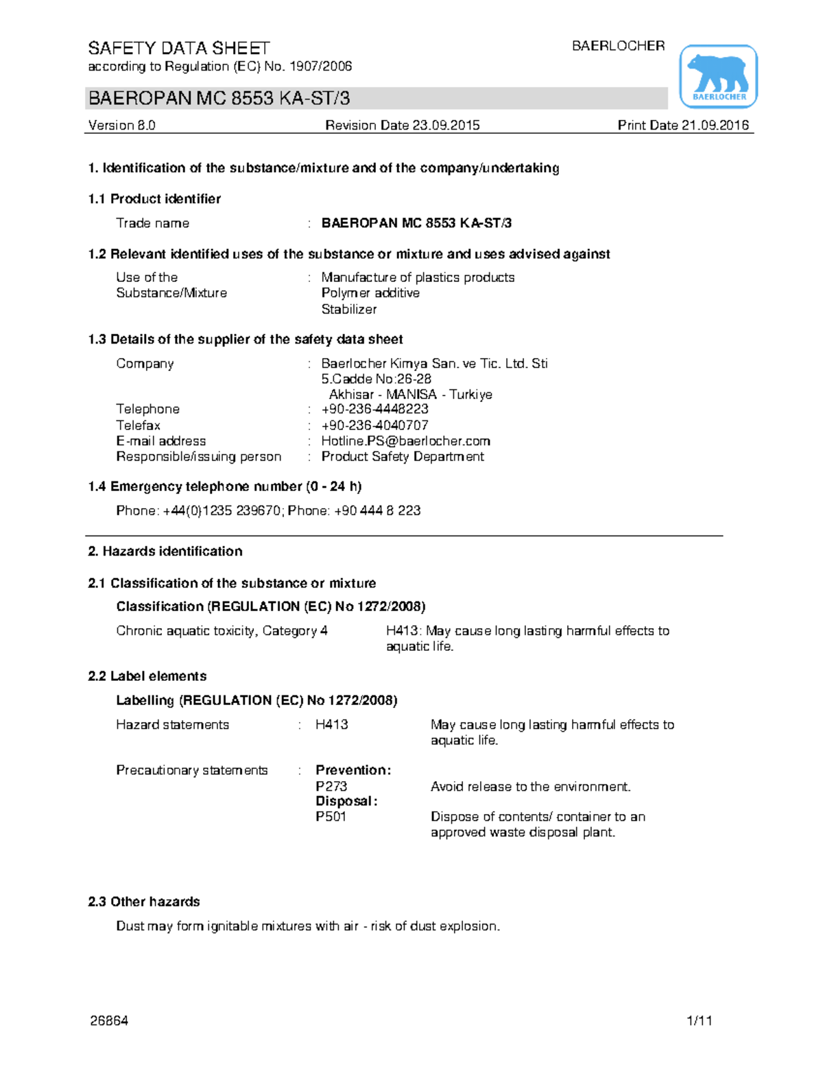 BAEROPAN MC 8553 KA-ST3 MSDS - Safety Data Sheet Overview - Studocu