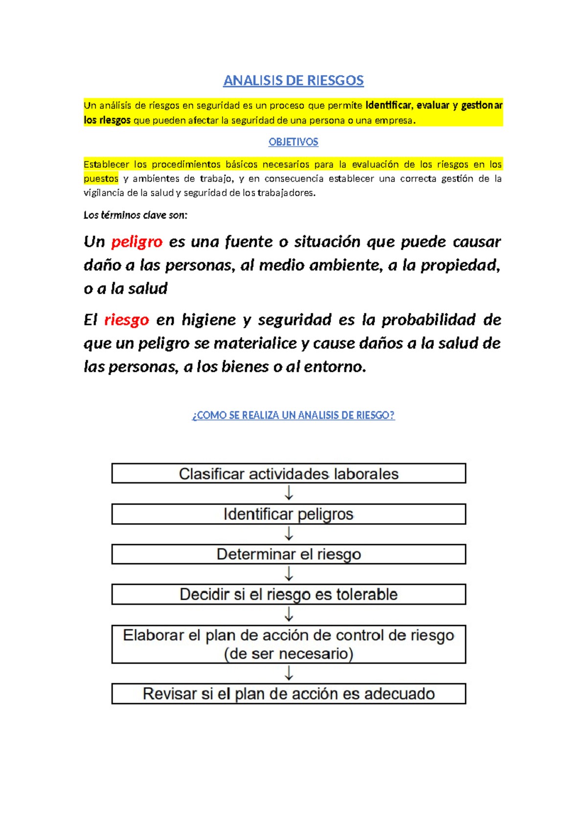 ANÁLISIS DE RIESGOS EN SEGURIDAD Y SALUD LABORAL - RGRL - Studocu