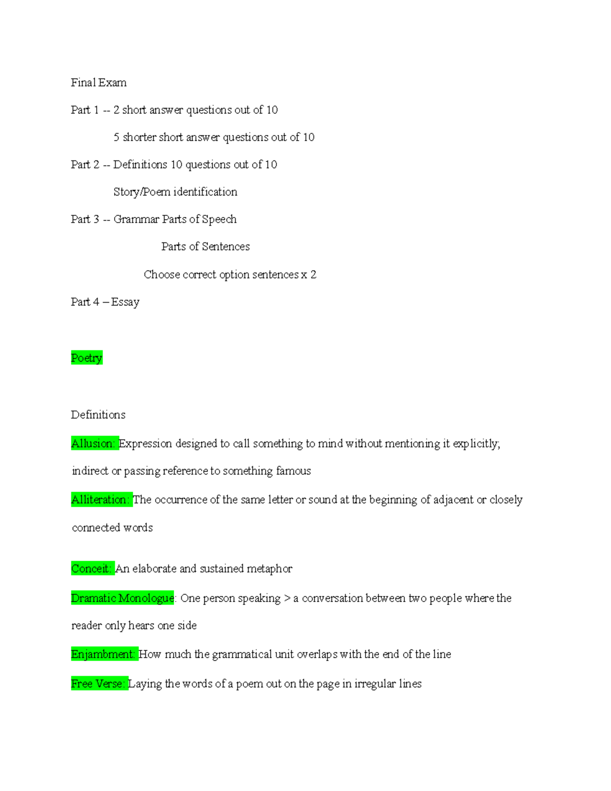 English 100 Final Exam Study Guide: Key Concepts and Definitions - Studocu