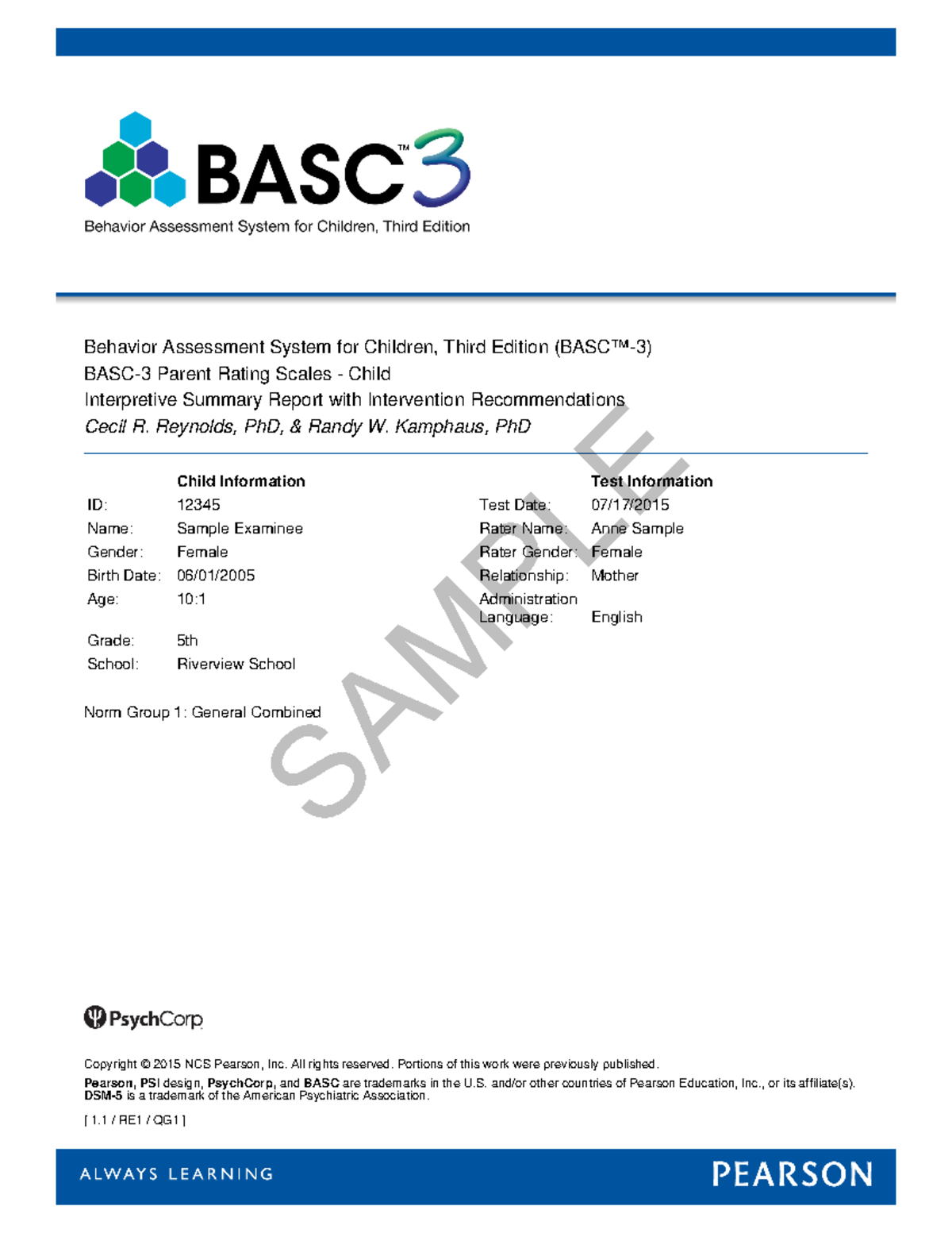BASC-3 Behavioral Assessment Report for Children - Parent Ratings - Studocu