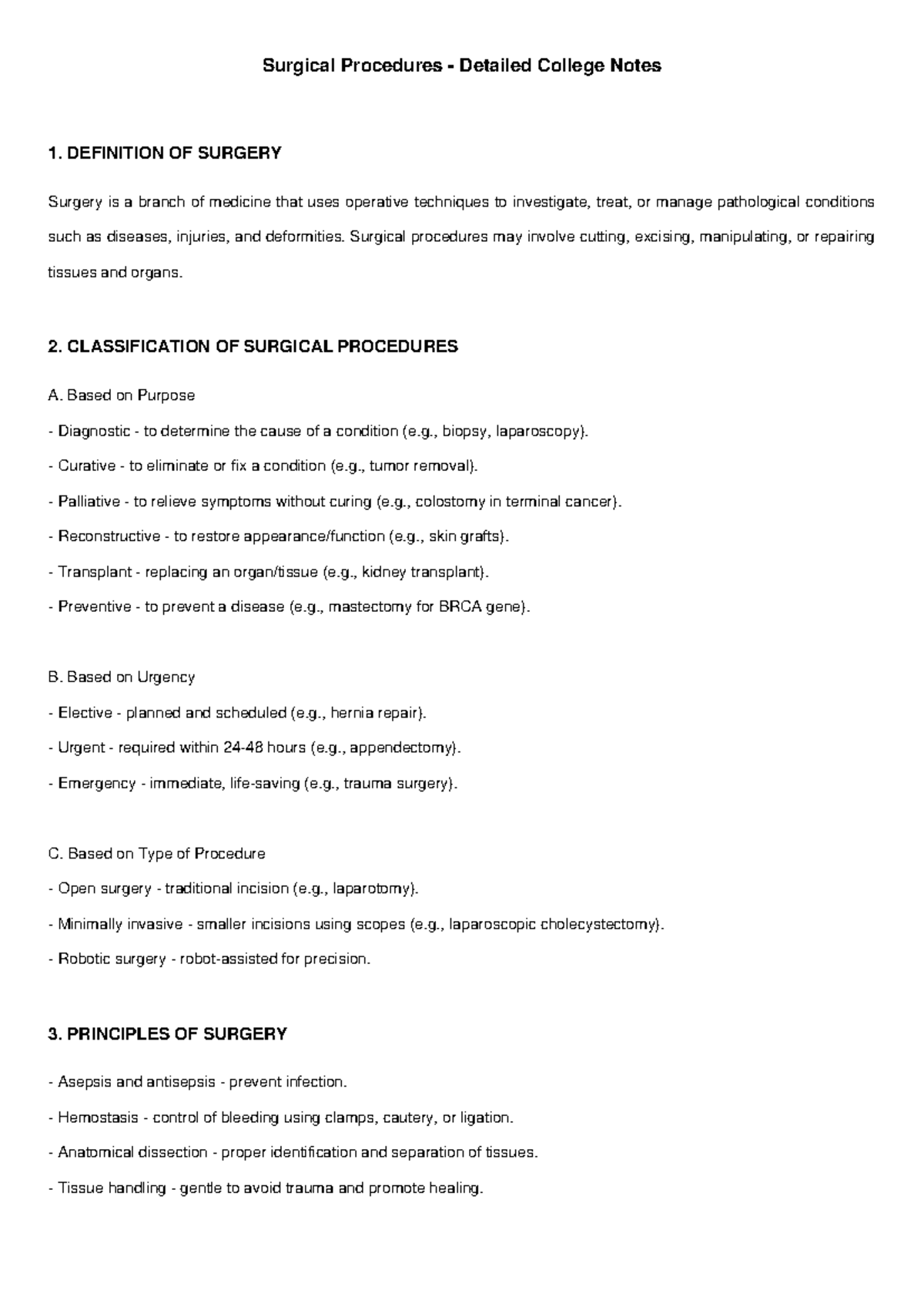Surgical Procedures College Notes: Key Concepts and Techniques - Studocu