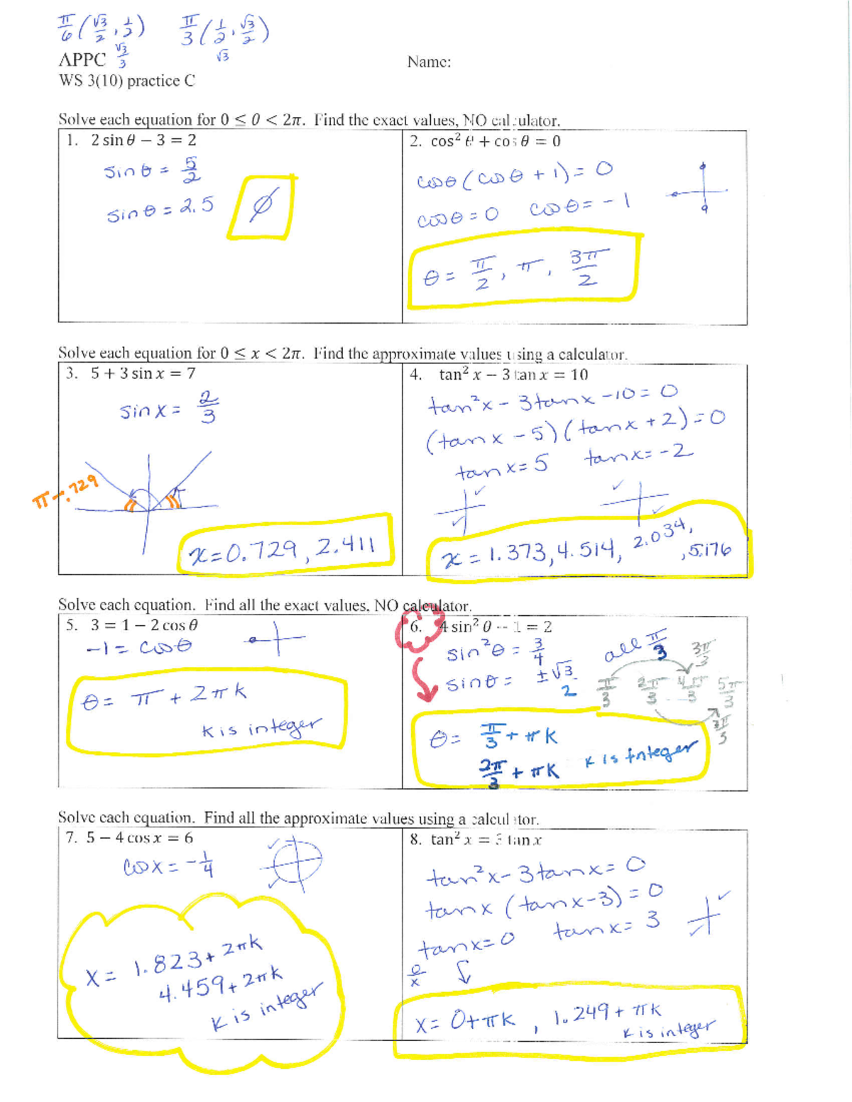 WS 3(10) Practice C: Trigonometric Equations and Graphs - Studocu