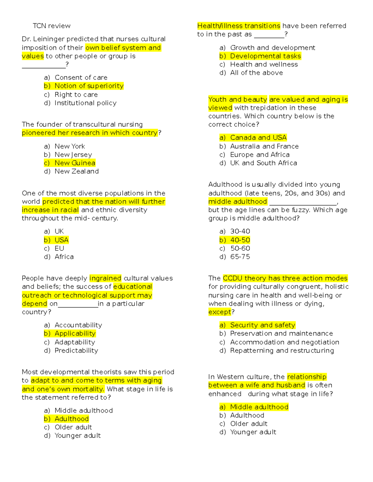 Midterm Review TCN: Key Concepts in Transcultural Nursing - Studocu
