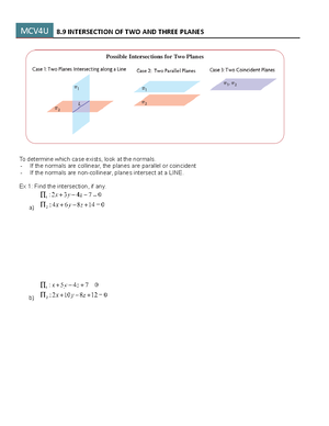 8.6 Intersection of Lines in two and three space - MCV4U 8 INTERSECTION ...