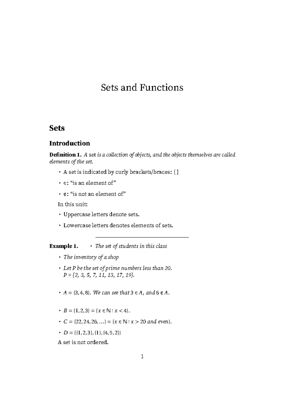 Sets and Functions: Comprehensive Notes on Definitions and Properties ...
