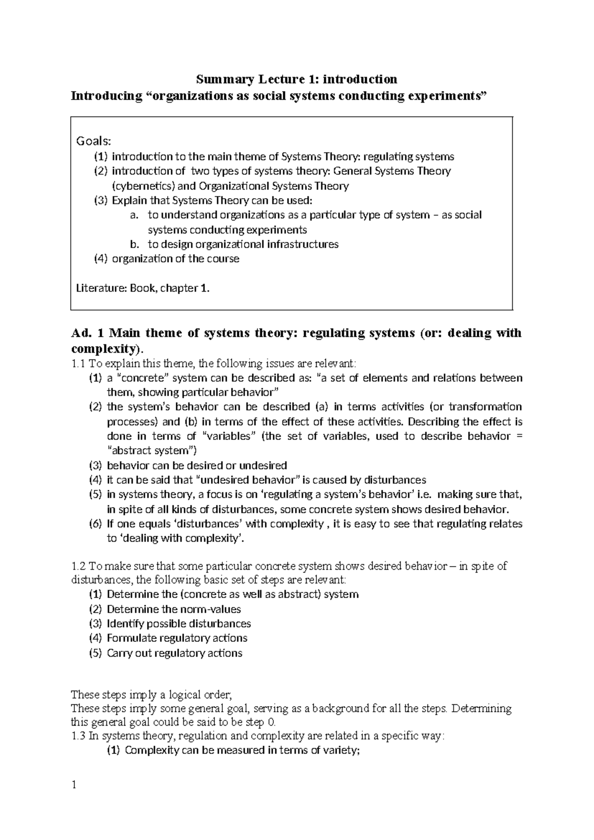 Summary Lecture 1 - fewjlfkjewlkfjw - Summary Lecture 1: introduction ...