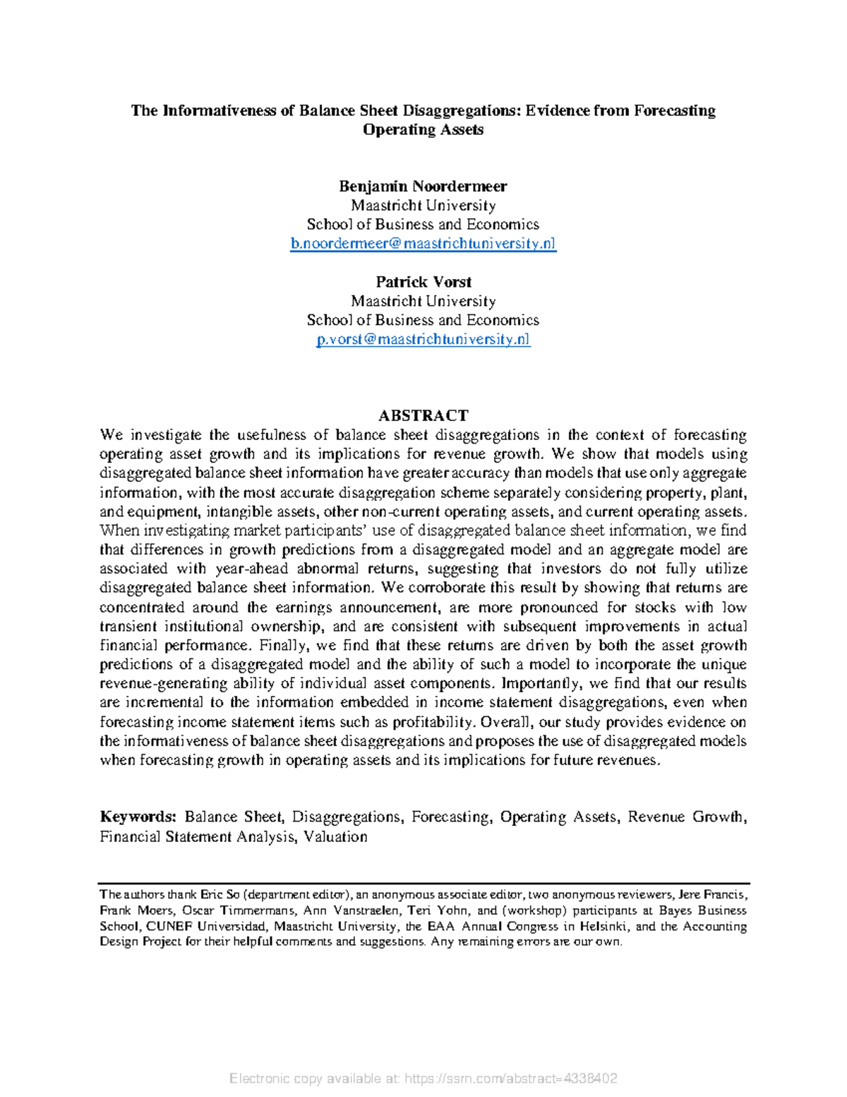Informativeness of Balance Sheet Disaggregations: Forecasting Operating ...