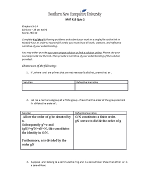 MAT 415 Quiz 3 - Work with grade - MAT 415 Quiz 3 Chapters 15- (100 pts ...