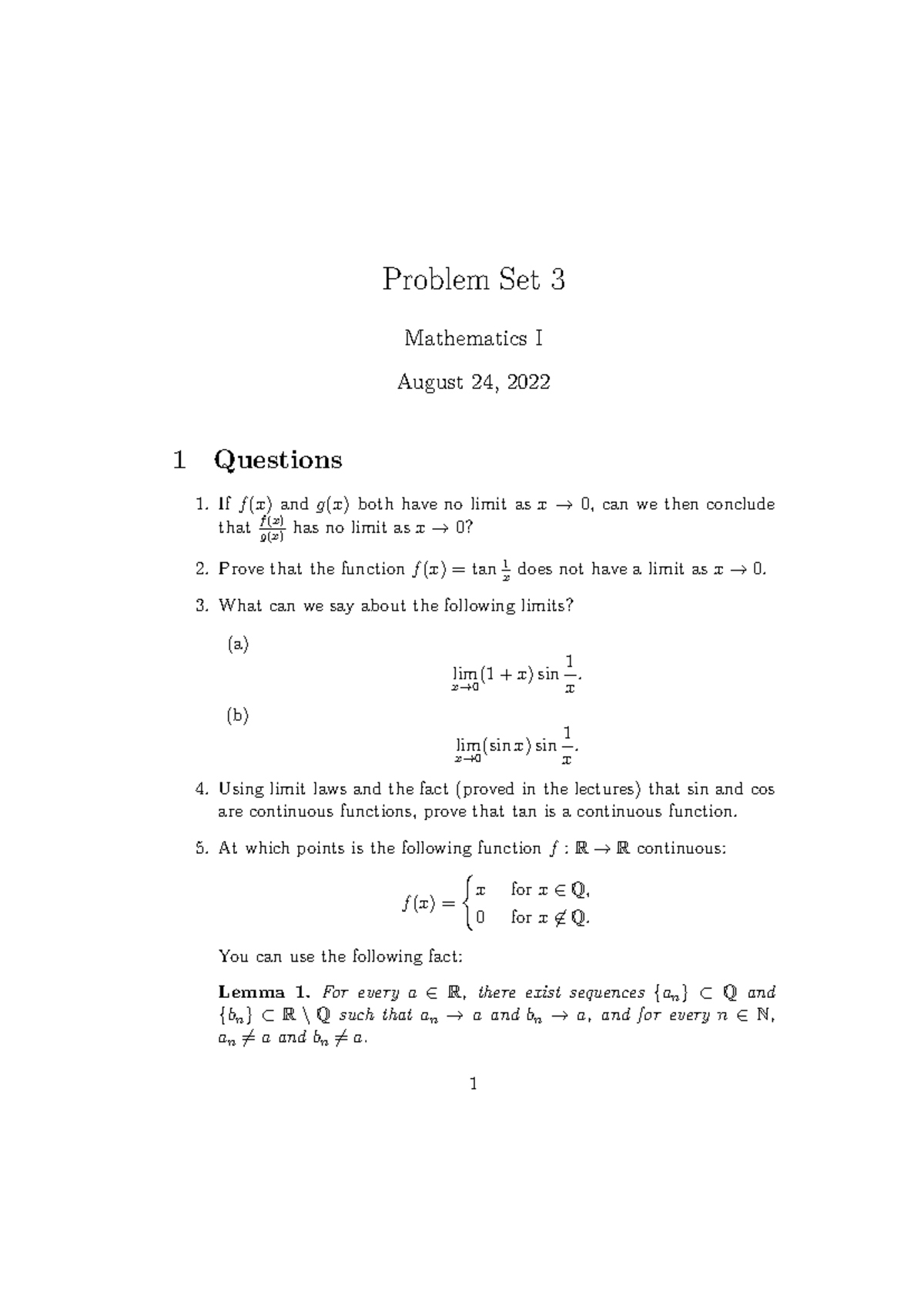Mathematics I Problem Set 3 - Module 2(a) Tutorial - Studocu