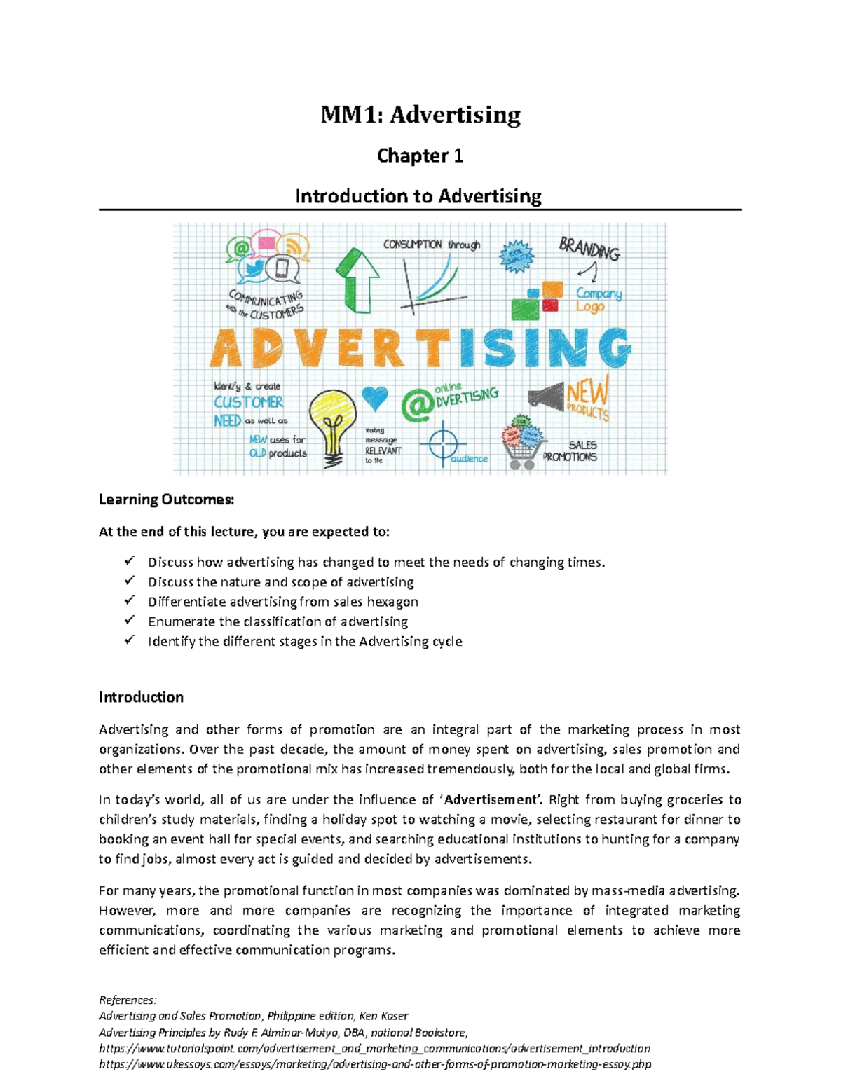MM1 (Chapter 1: Overview of Advertising and Its Functions) - Studocu