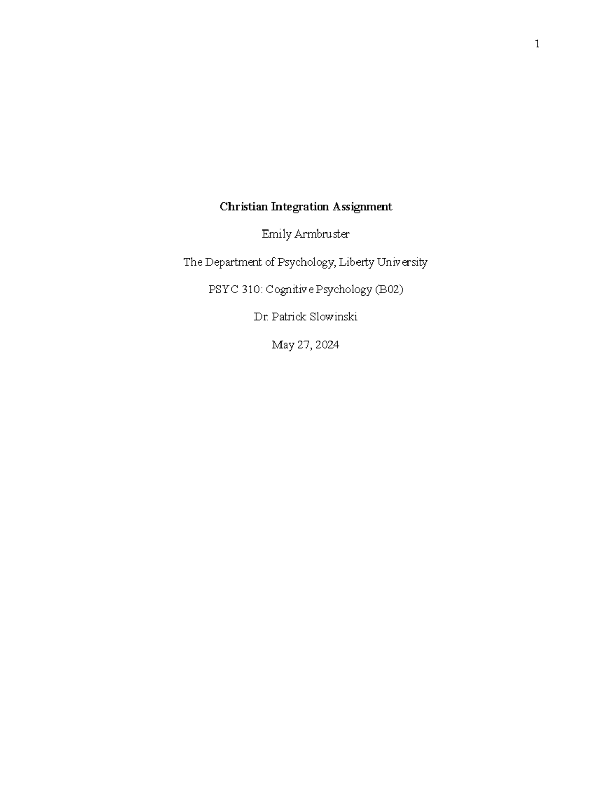 PSYC 310: Christian Integration Assignment 5 - Wisdom in Cognitive ...