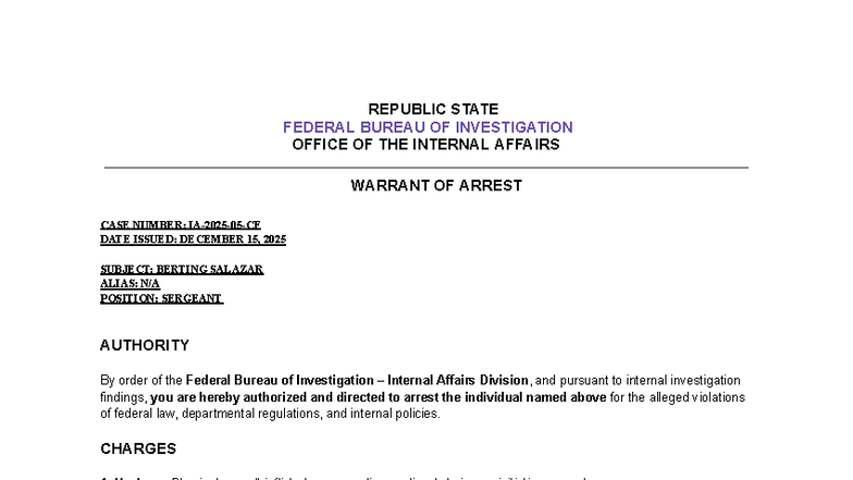 Warrant for Arrest: B. Salazar - FBI Internal Affairs Case - Studocu