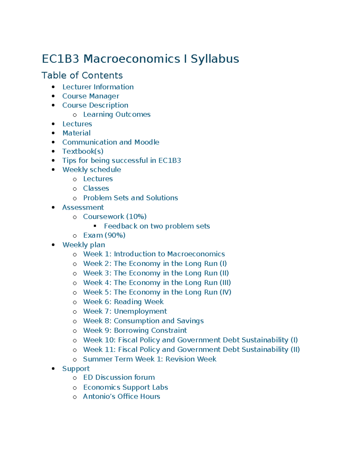 Syllabus for EC1B3 Macroeconomics I: Course Overview & Schedule 2025 ...