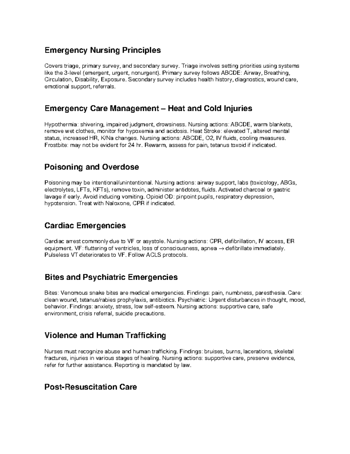 Emergency Nursing Principles and Practices: Key Concepts Overview - Studocu