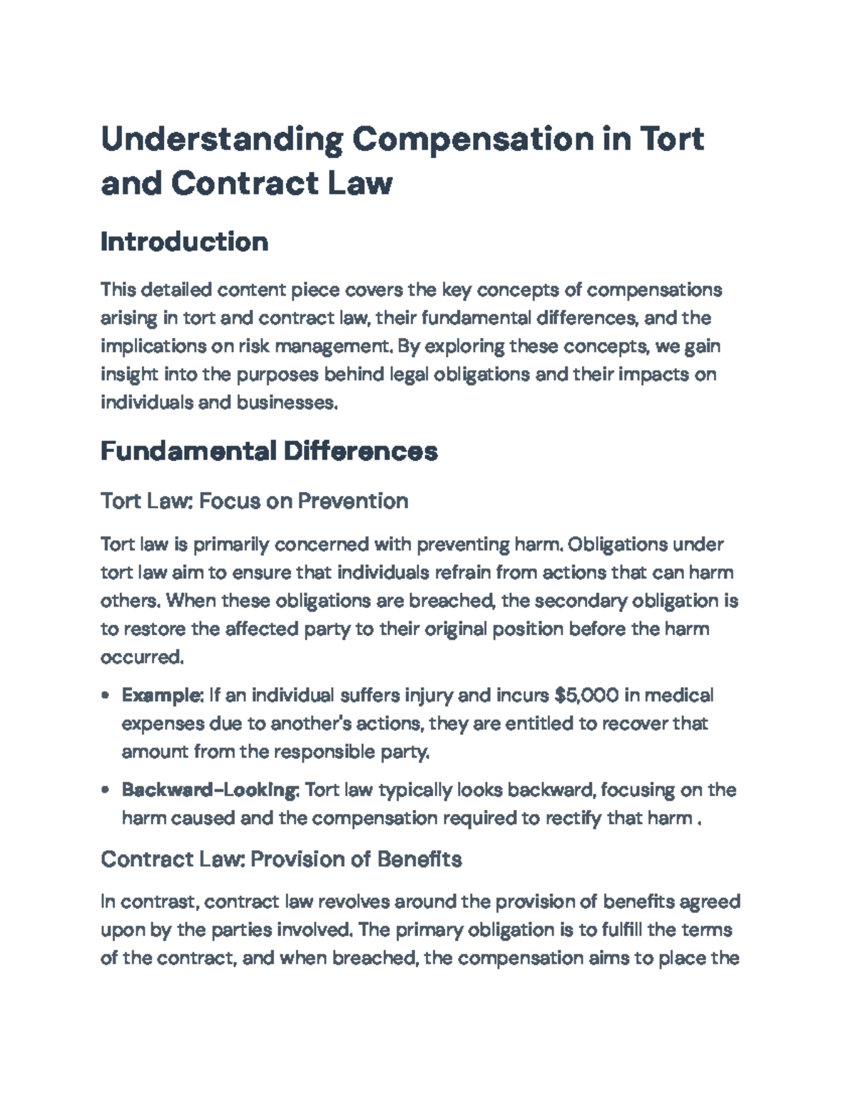 Understanding Compensation: Key Differences in Tort and Contract Law ...
