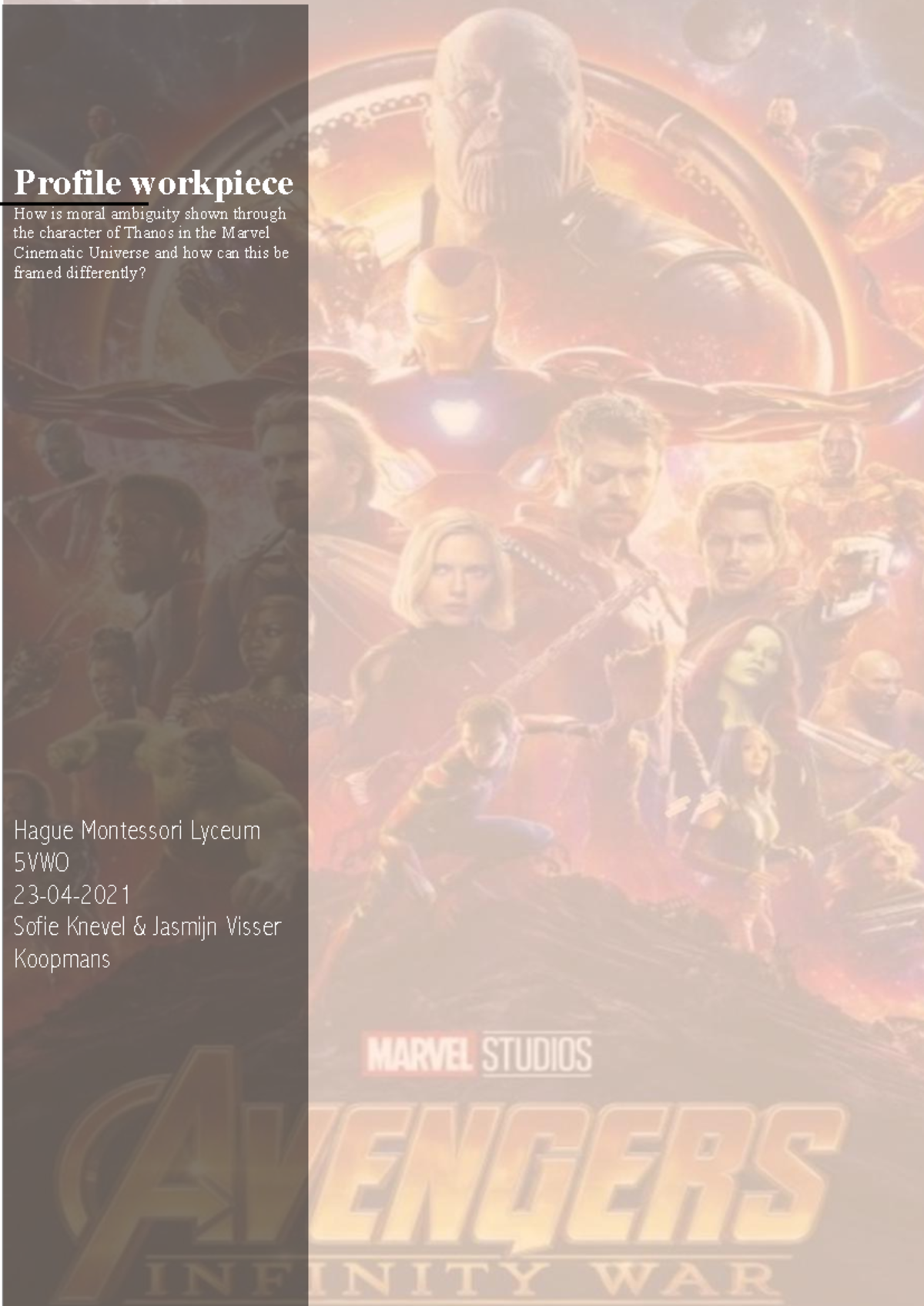 PWS 5VWO - Moral Ambiguity of Thanos in the MCU: A Profile Workpiece ...