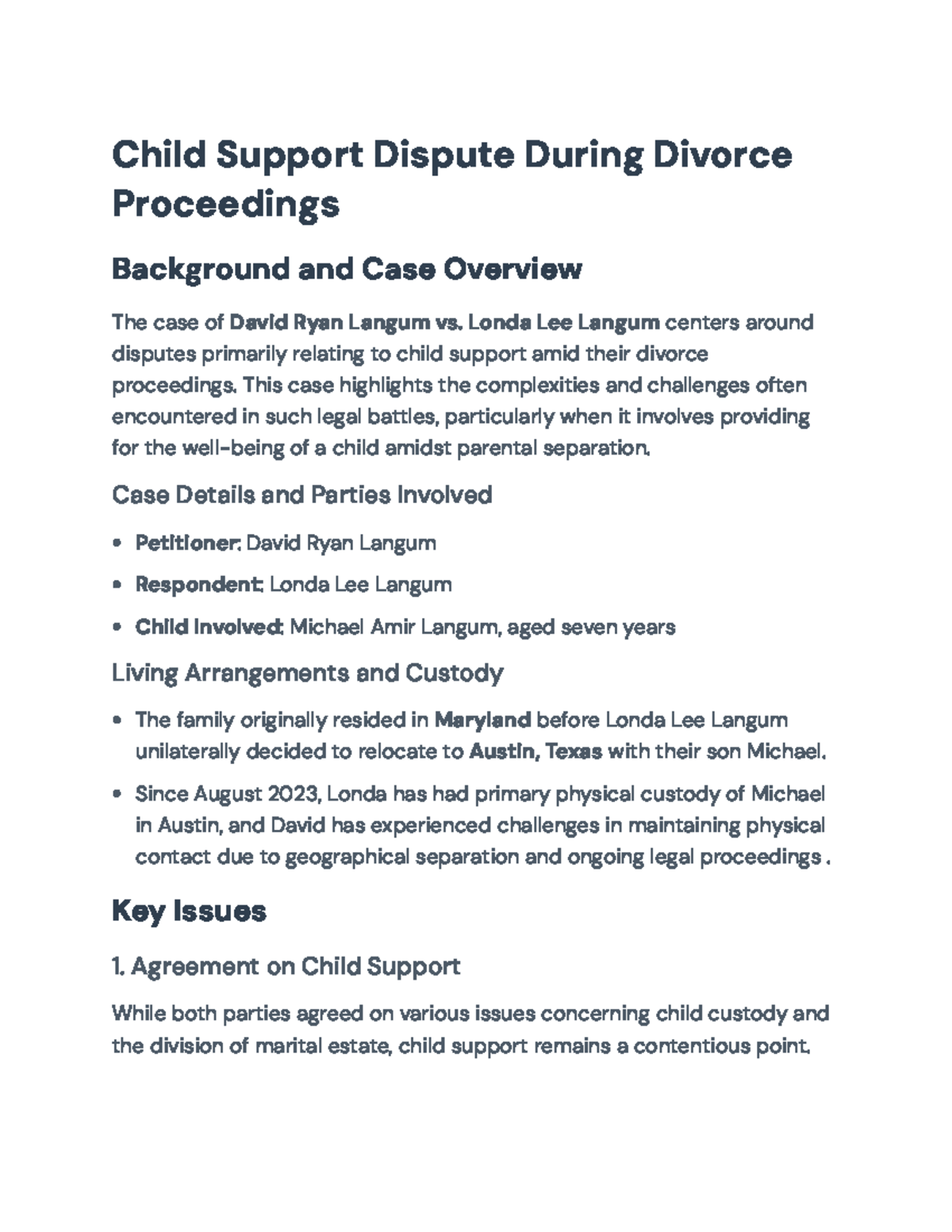 Child Support Dispute in Divorce Case: Langum vs. Langum Overview ...