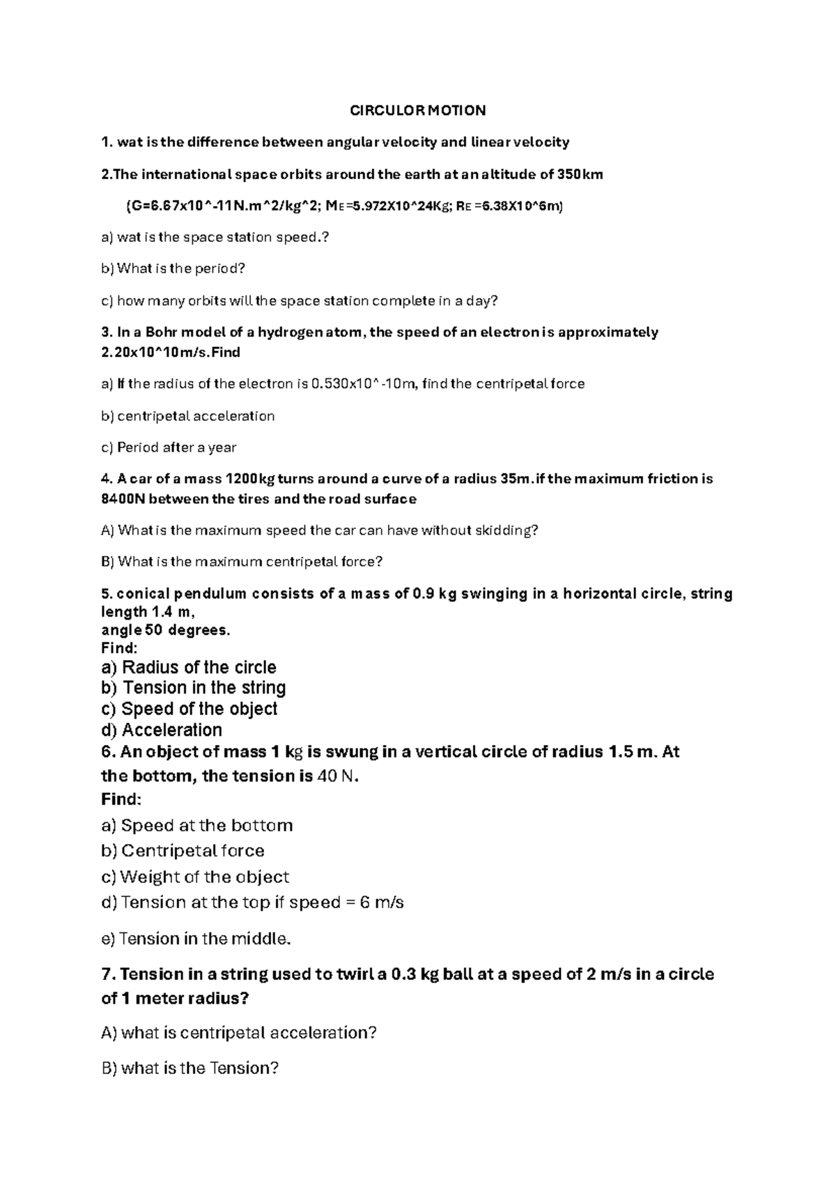General Physics TEST 2: Circular & Rotational Motion Concepts - Studocu