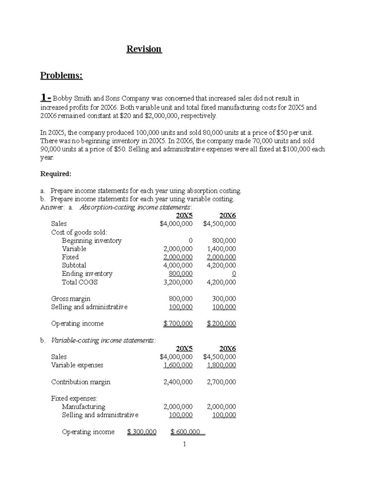Chapter 01 Test Bank: Income Statement Analysis and Costing Methods ...
