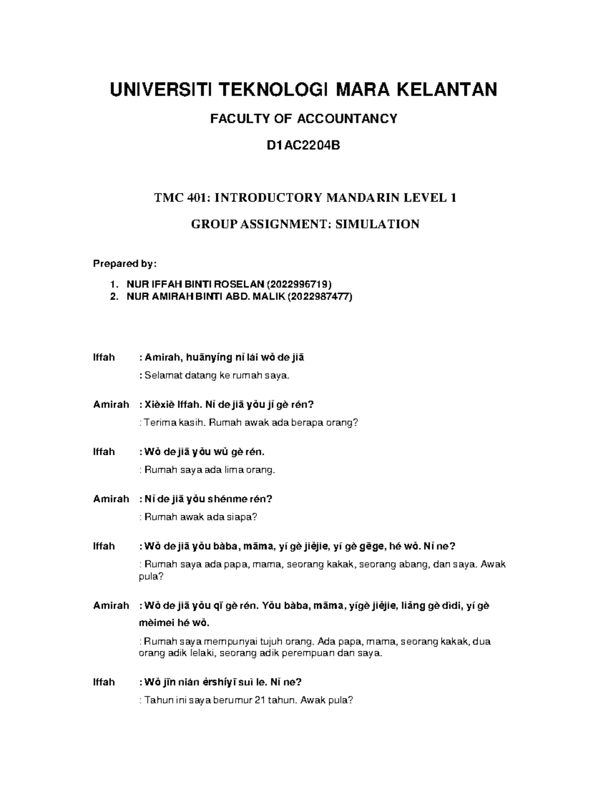 Simulation script - UNIVERSITI TEKNOLOGI MARA KELANTAN FACULTY OF ...