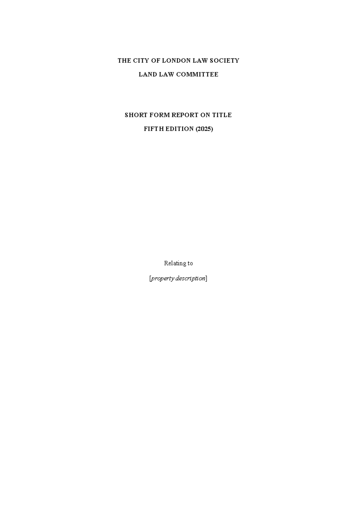 Short Form Report on Title (5th Ed. 2025) by City of London Law Society ...