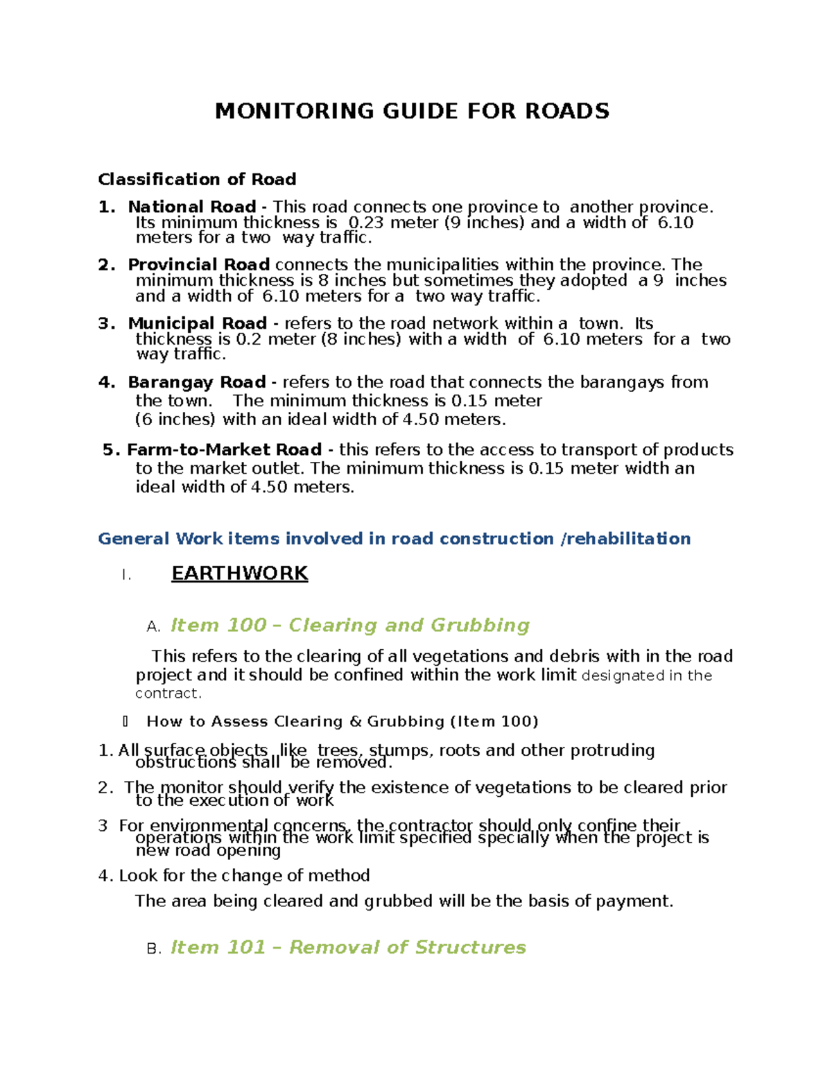 Monitoring Guide for Roads: An Overview of Construction Practices - Studocu