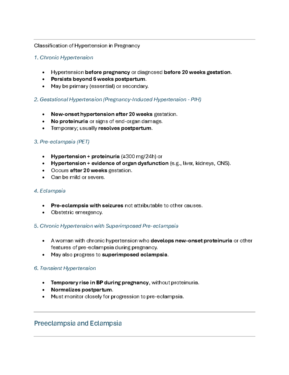 3.1 Preeclampsia and Eclampsia: Classification and Management - Studocu