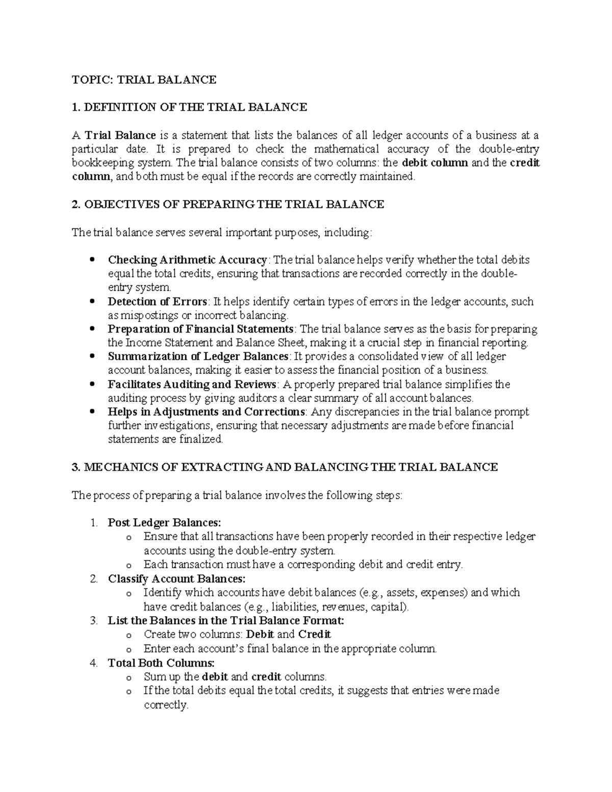 Acc 101: Lecture Notes on Trial Balance and Its Importance - Studocu