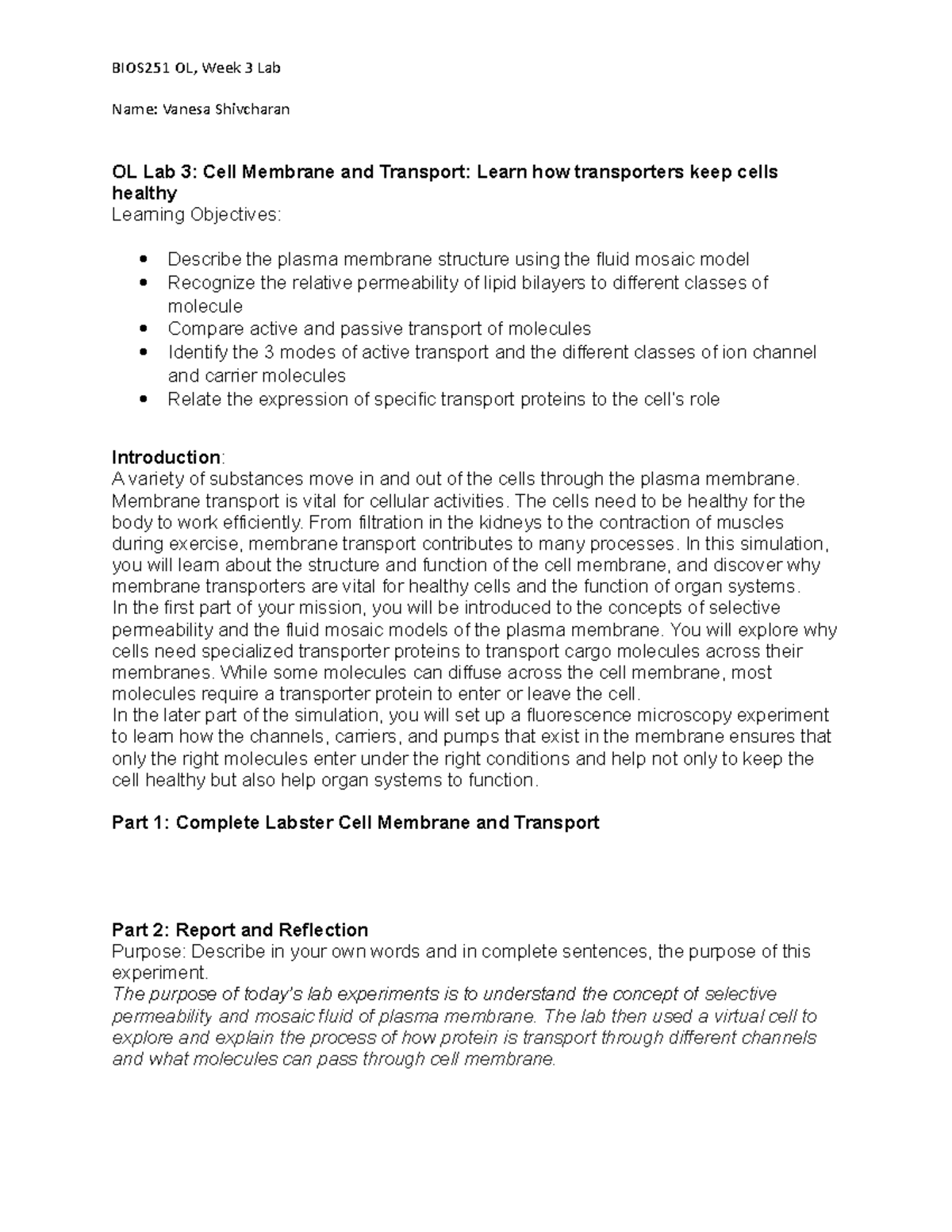 OL Lab 3 Case Study: Cell Membrane Transport & Function Insights - Studocu